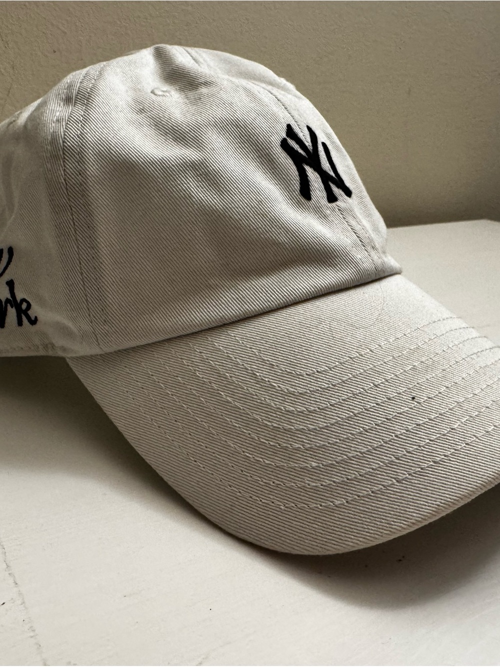 New York Logo Cotton Baseball Cap - Cream with Black Logo